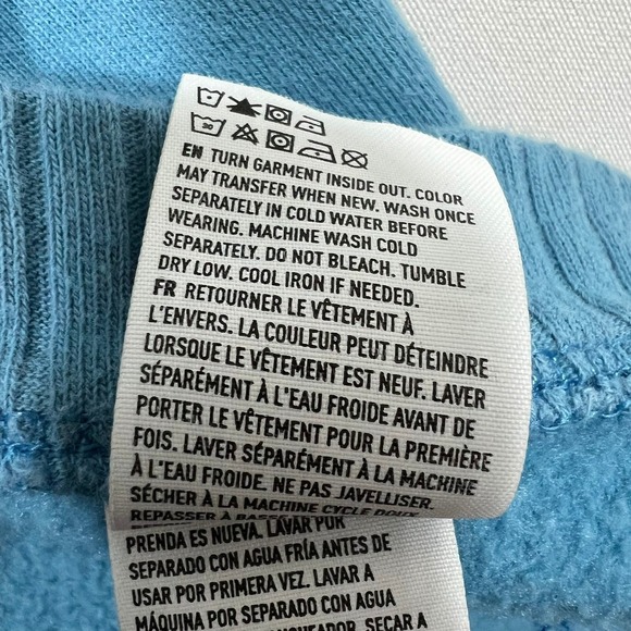 American Eagle Hoodie Oversized Ribbed Fleece Pullover Blue Split Hem Women L - Picture 13 of 14